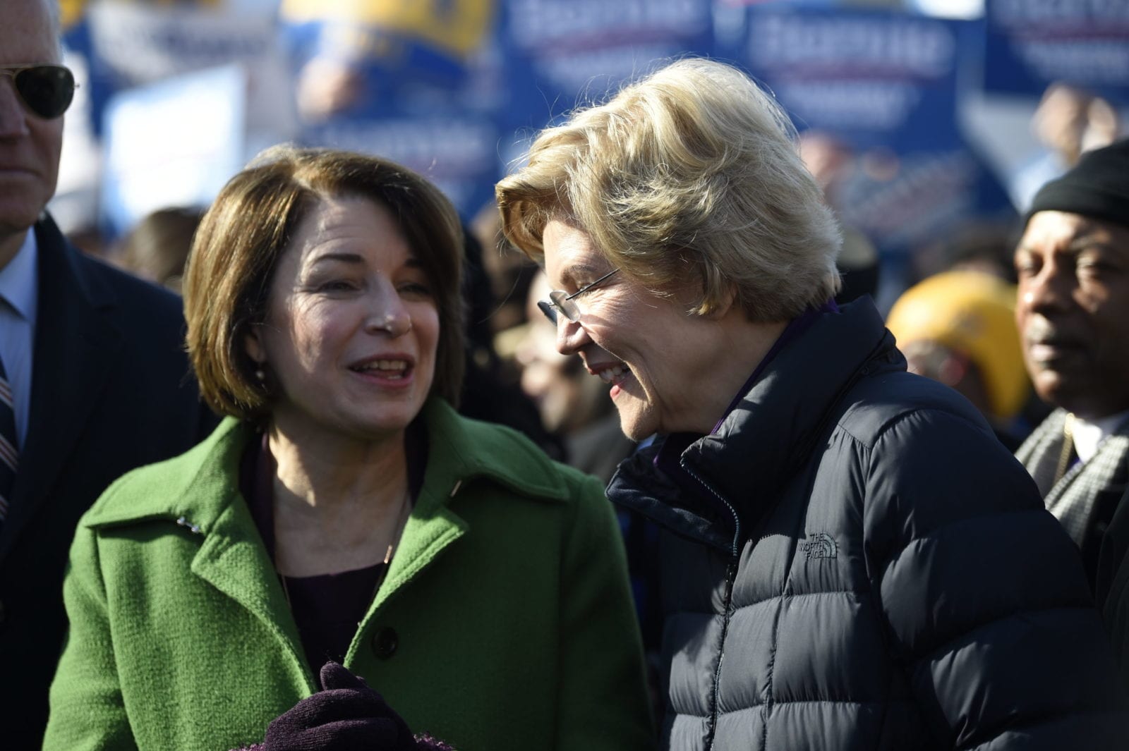 Sens. Amy Klobuchar and Elizabeth Warren at the Martin Luther King Jr. Day march in Columbia, S.C, in January 2020.