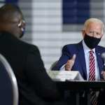 Democratic presidential candidate former Vice President Joe Biden speaks during a roundtable discussion with veterans, Tuesday, Sept. 15, 2020, at Hillsborough Community College in Tampa, Fla.