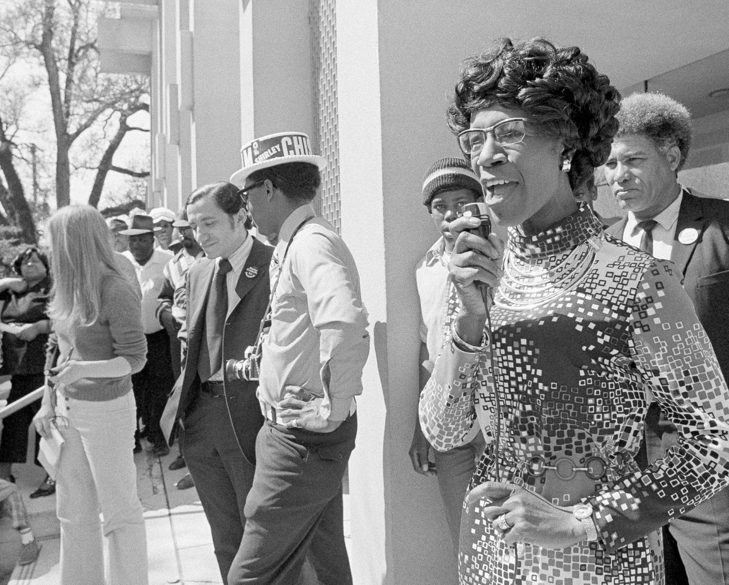 Shirley Chisholm speaks at a campaign rally.