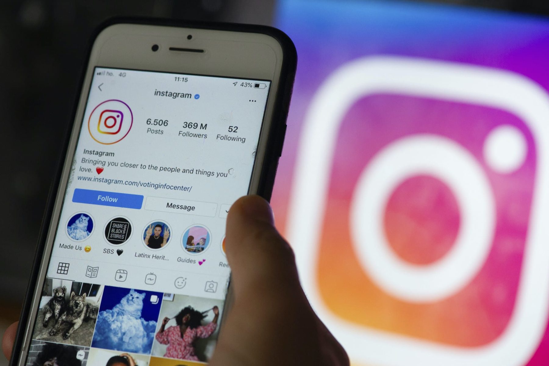 Instagram app is open to Instagram's own profile