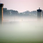 Guard towers surrounding the Federal Prison in Terre Haute, Indiana.