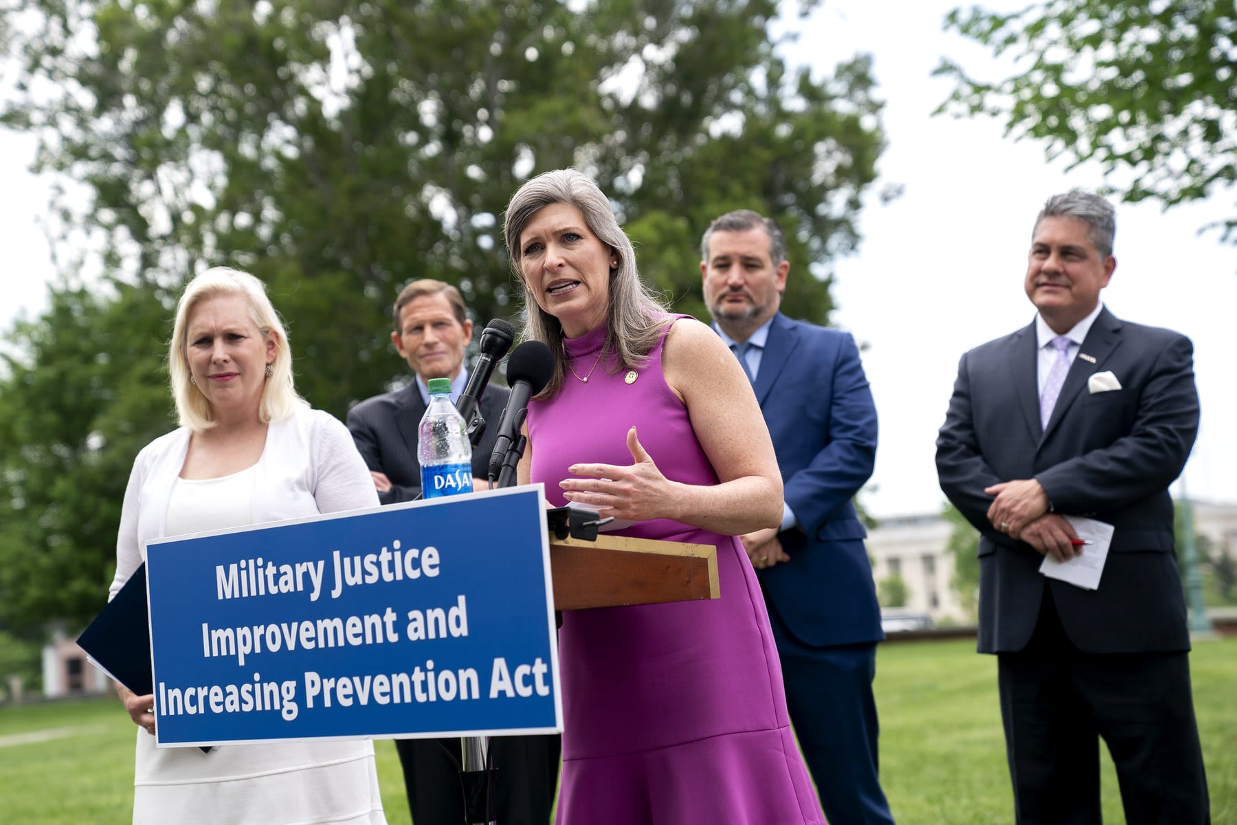 U.S. Sen. Joni Ernst (R-IA) (C), and other members of Congress, speaks during a news conference outside the U.S. Capitol.