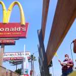 Workers strike outside of a McDonalds in LA.