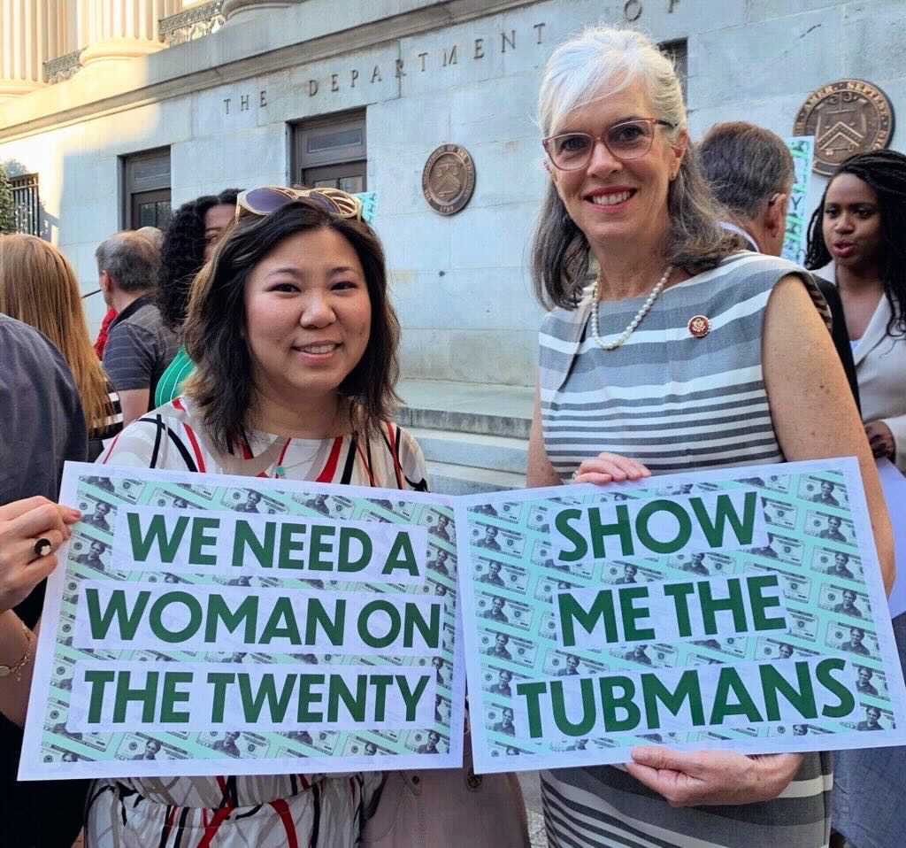 Grace Meng and Katherine Clark promoting the Tubman $20 bill (2019?)