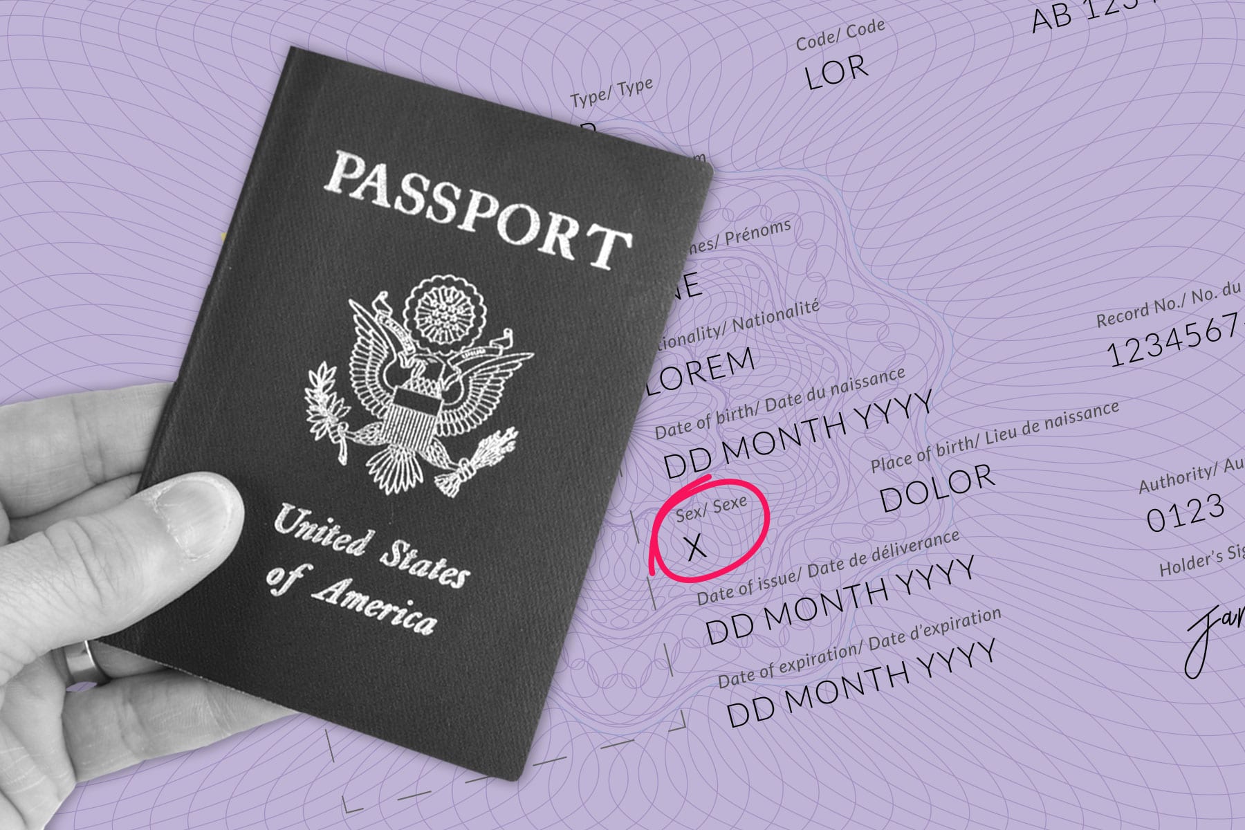 Image of passport and gender marker "x".