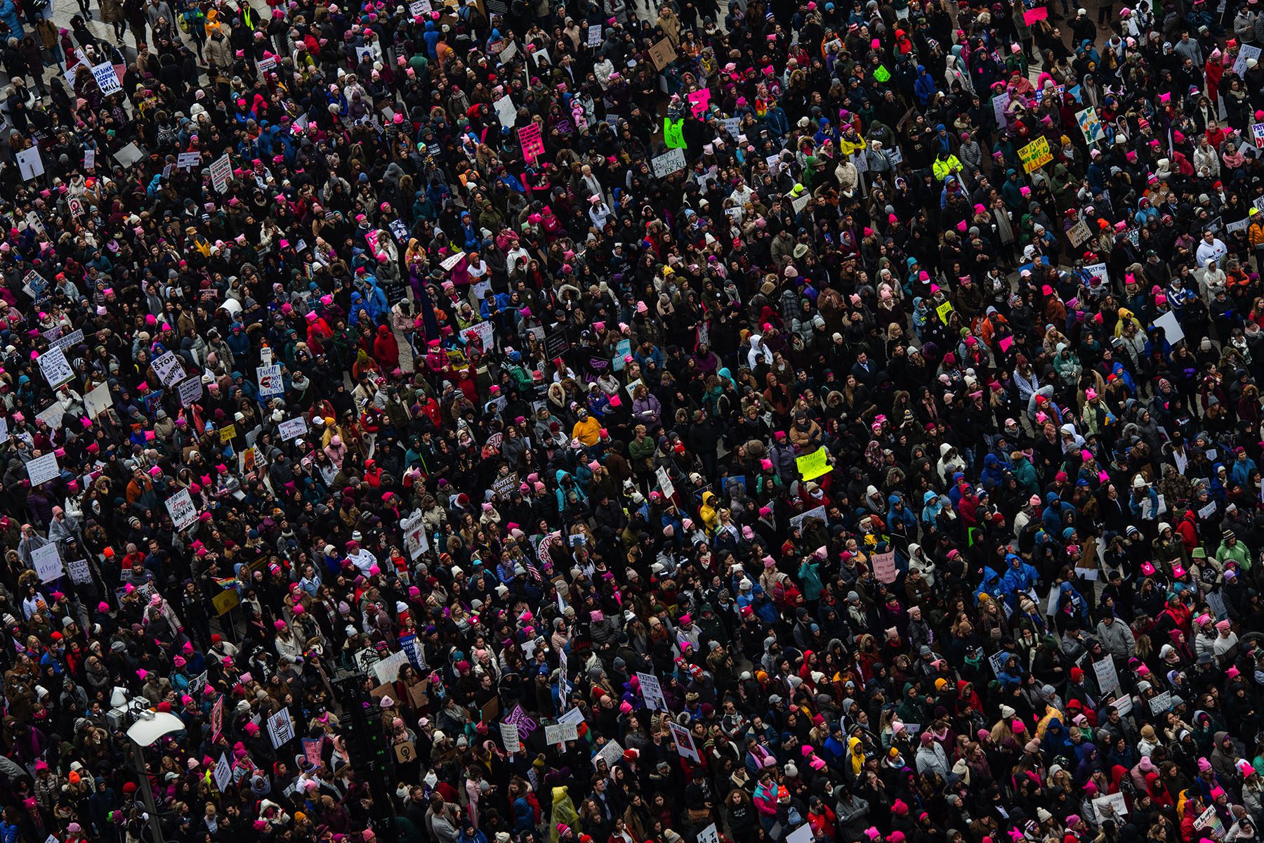 A bird's eye view of demonstrators at the 2019 Women's March.