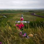 A makeshift memorial barring flowers on the Blackfeet Indian Reservation