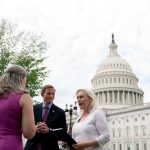 Sen. Gillibrand speaks to Sen. Blumenthal and Sen. Ernst outside the U.S. Capitol