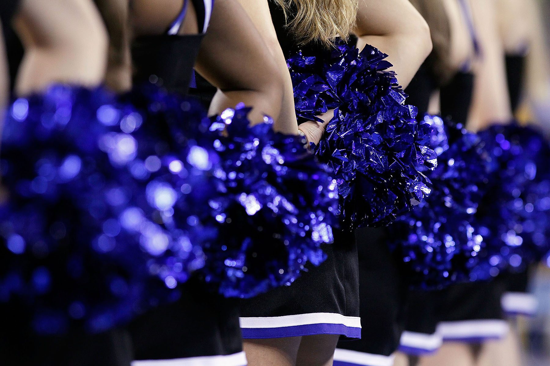 A detail shot of the Duke Blue Devils cheerleaders' pompoms.