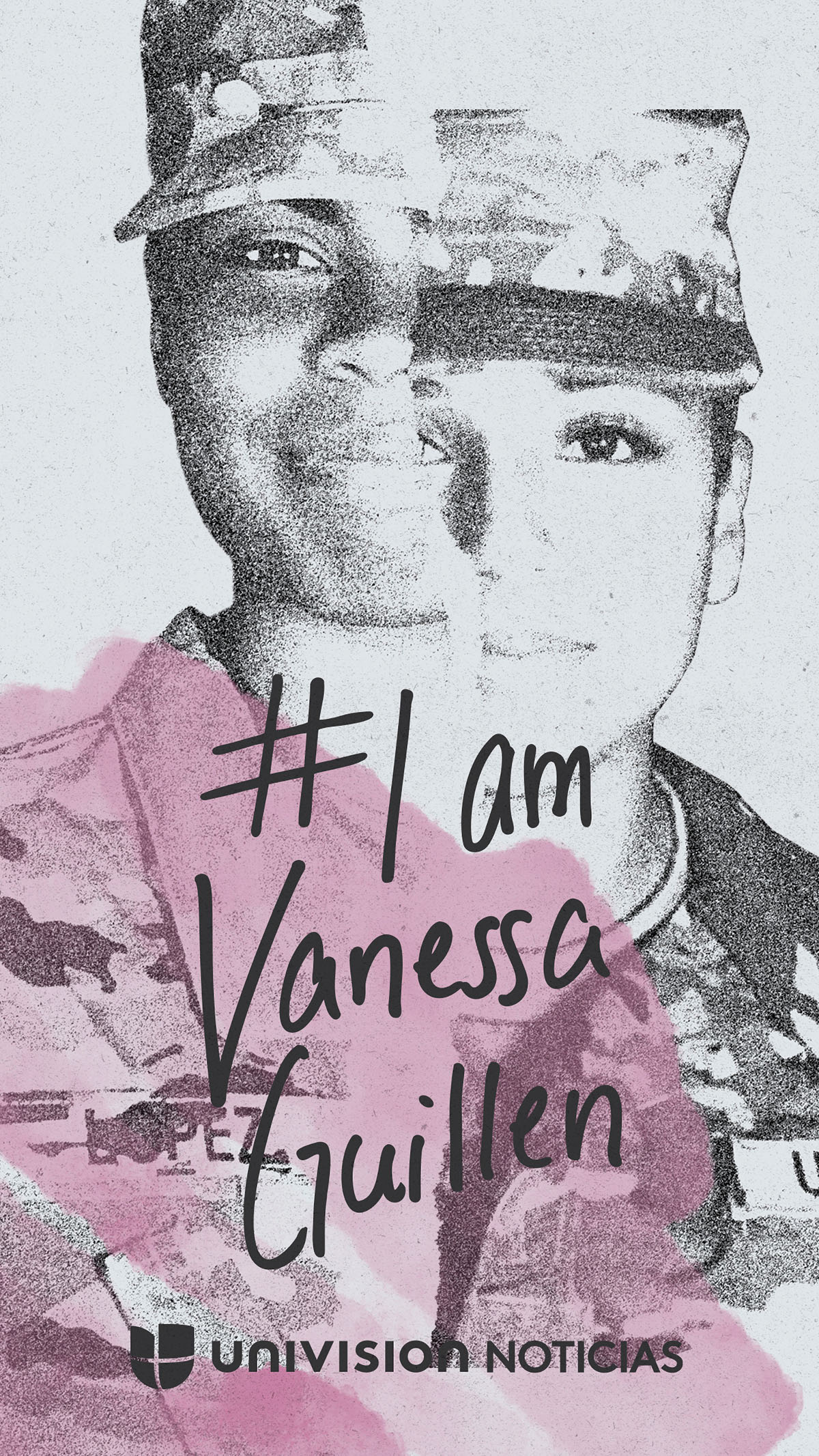 Poster of the documentary titled #IAmVanessaGuillen in which portrait of Karina López and Vanessa Guillen are collaged together.