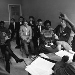 Leon Waithe leads a Freedom School class meeting at Tremont Street Methodist Church in Boston. Both white and black students are present in the classroom.