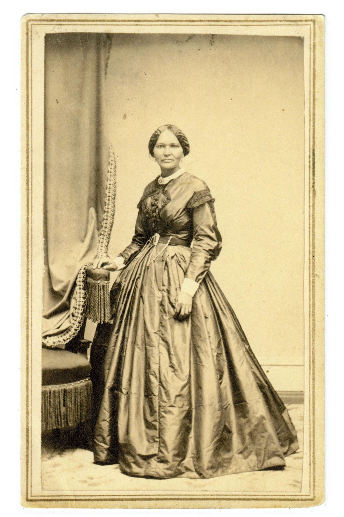 Portrait of Elizabeth Keckley in a long dress.