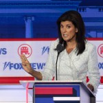 Nikki Haley speaks on stage at the GOP debate