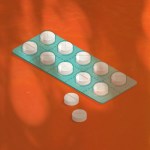 An illustration of birth control pills against a bright orange background.