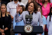 Kamala Harris speaks during a College Athlete Day event on the South Lawn of the White House.