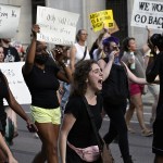 Abortion rights demonstrators gather to protest against the Supreme Court's decision in the Dobbs v Jackson Women's Health case.