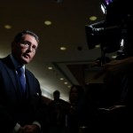 Leonard Leo is seen speaking to cameras at Trump Tower.