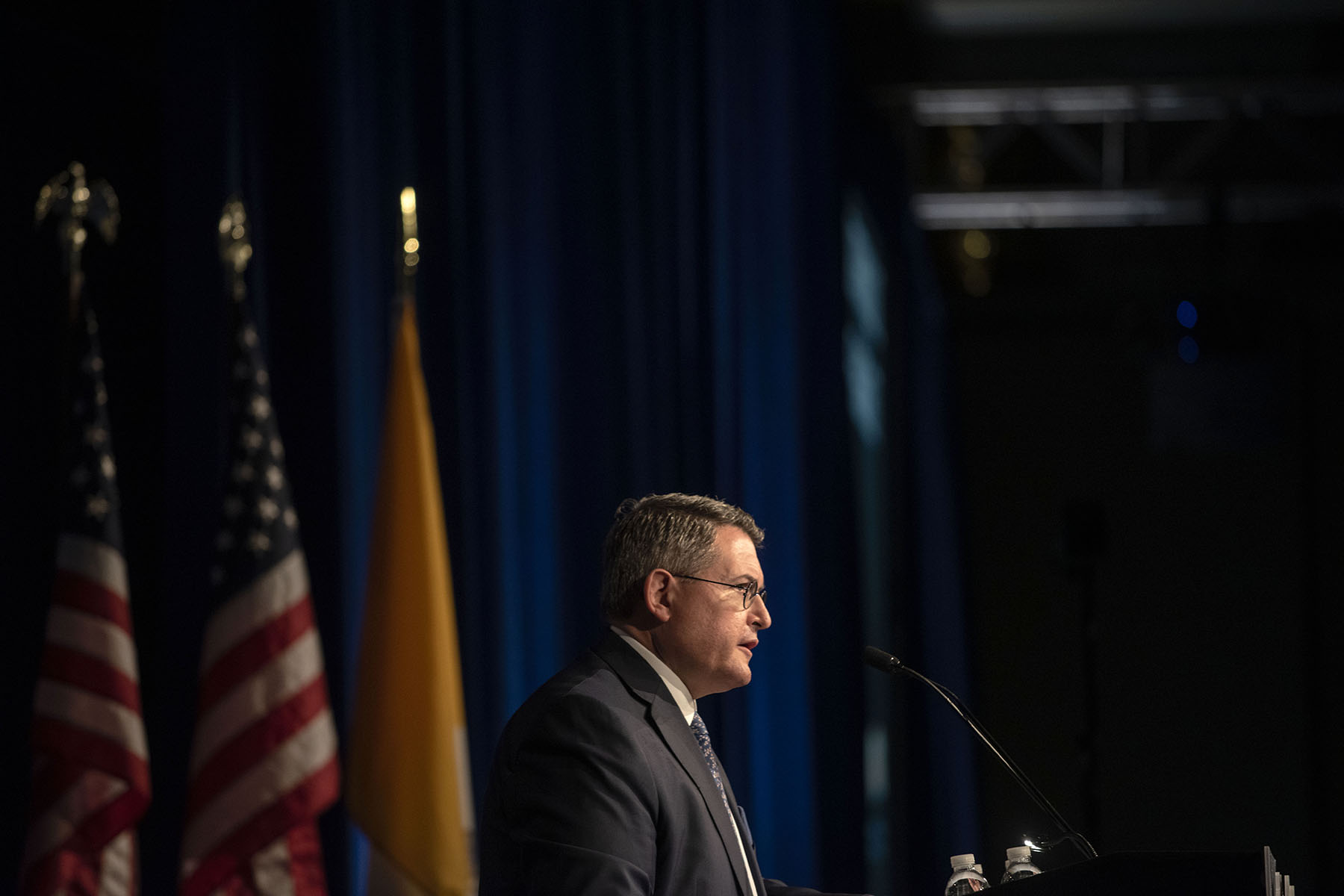 Leonard Leo speaks on stage at the National Catholic Prayer Breakfast.