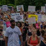 Abortion rights supporters protest outside the Planned Parenthood Reproductive Health Services Center.