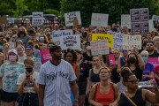 Abortion rights supporters protest outside the Planned Parenthood Reproductive Health Services Center.