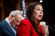 Senator Tammy Duckworth speaks during a press conference about IVF.