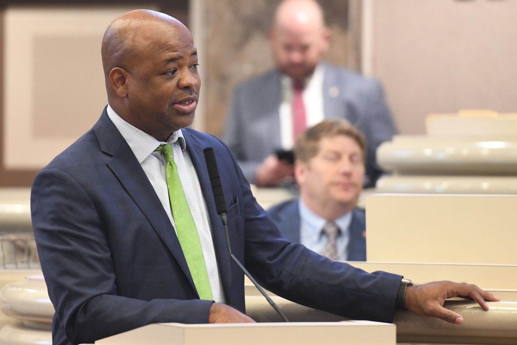 Rep. Chris England, D-Tuscaloosa, speaks during a debate at the Alabama Statehouse.