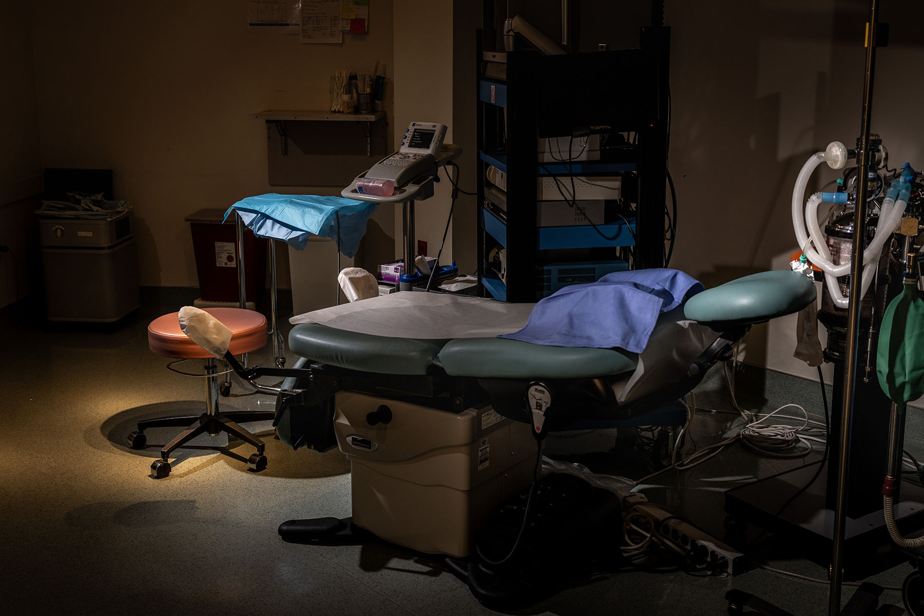 A procedure room is photographed at a fertility center.