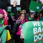 Abortion rights activists protest at the U.S. Supreme Court.