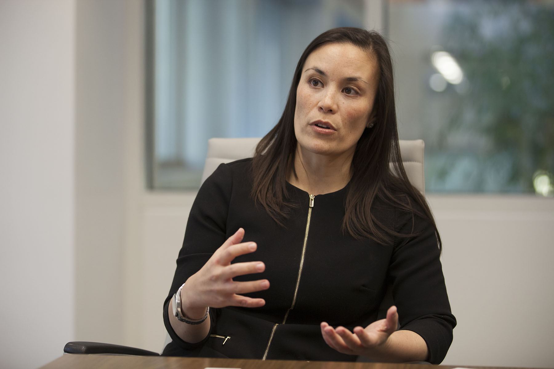 Gina Ortiz Jones speaks during an interview.