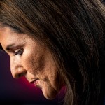 Close up of Nikki Haley delivering an address in downtown Greenville, South Carolina