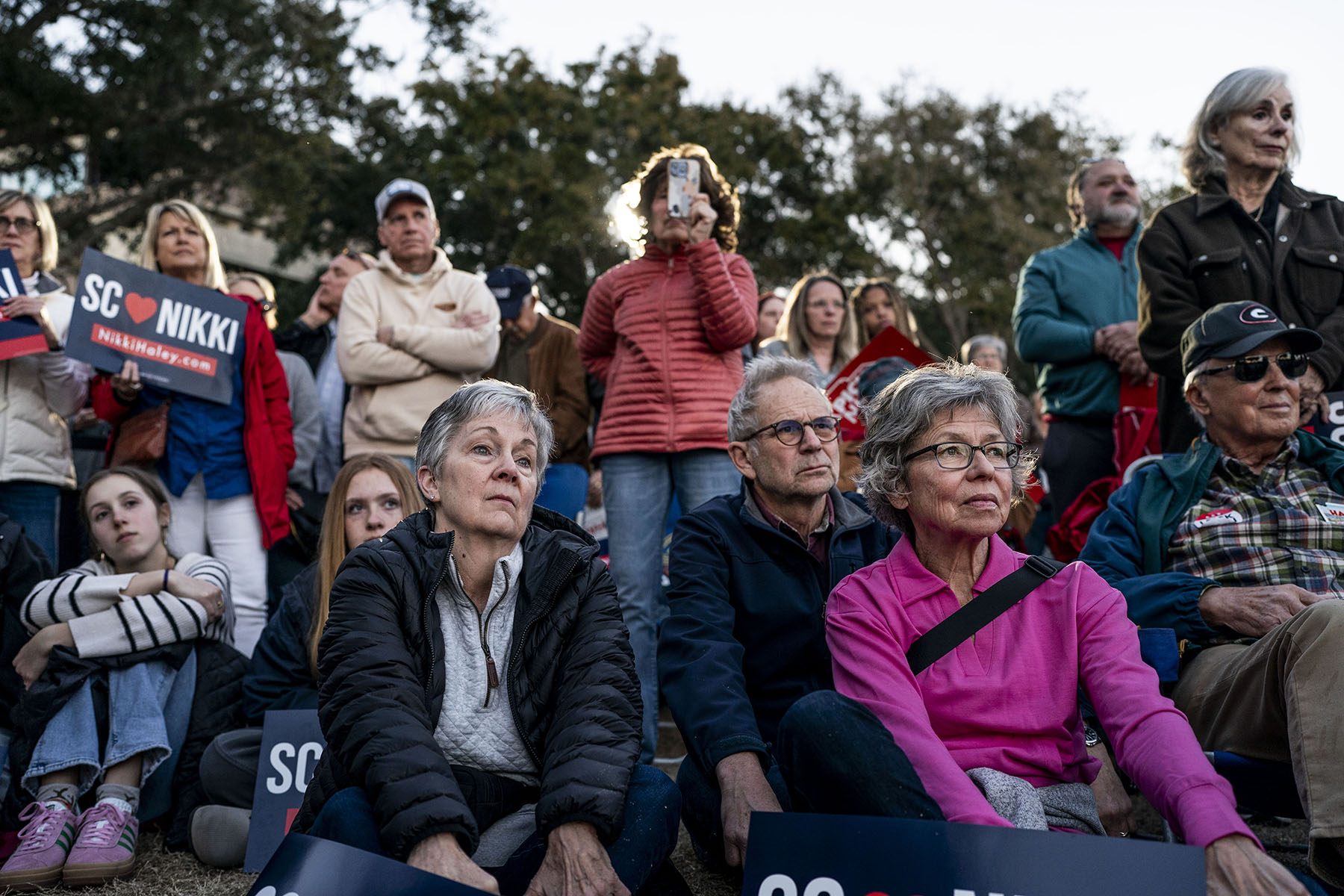 South Carolina voters listen to Nikki Haley during a rally at the Waterfront Park in Beaufort, South Carolina.