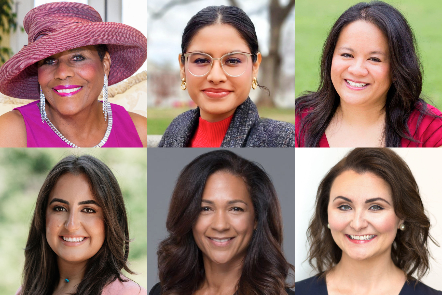 A six-up collage of portraits for Women's History Month featuring (top, left to right); Dezi Woods-Jones, Stephanie Lopez and Christine Chen. (Bottom, left to right); Ghida Dagher, Aimee Allison and Jennifer Lim.