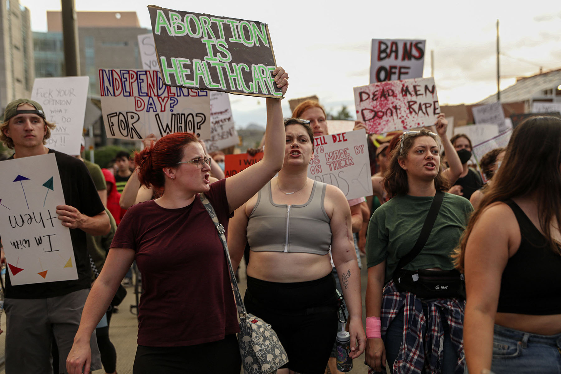 Abortion rights activist protest during a rally near the Tucson Federal Courthouse in Tucson, Arizona.