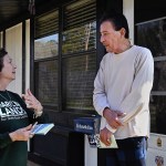 Marilyn Lands chats with a constituent in the suburbs of Huntsville, Alabama