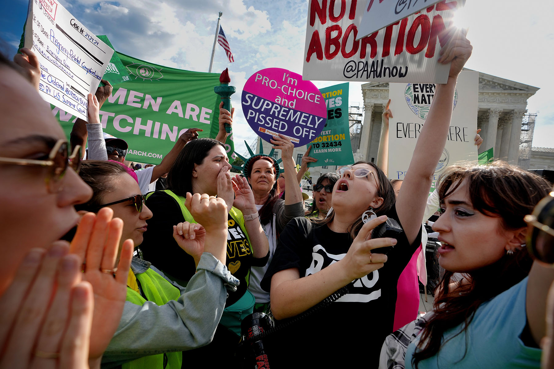 Abortion rights supporters rally outside the Supreme Court.