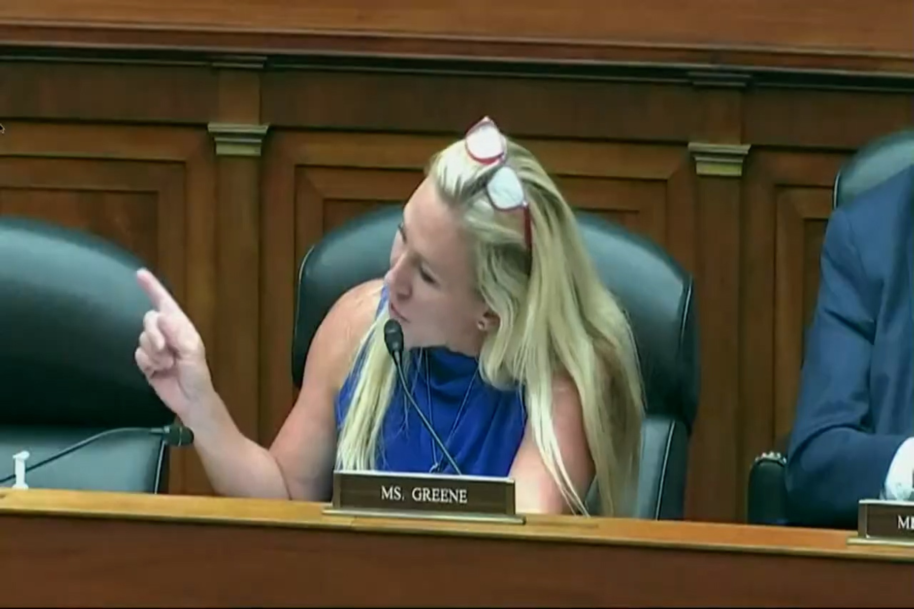 GOP Rep. Marjorie Taylor Greene of Georgia speaks at a meeting of the House Oversight Committee.