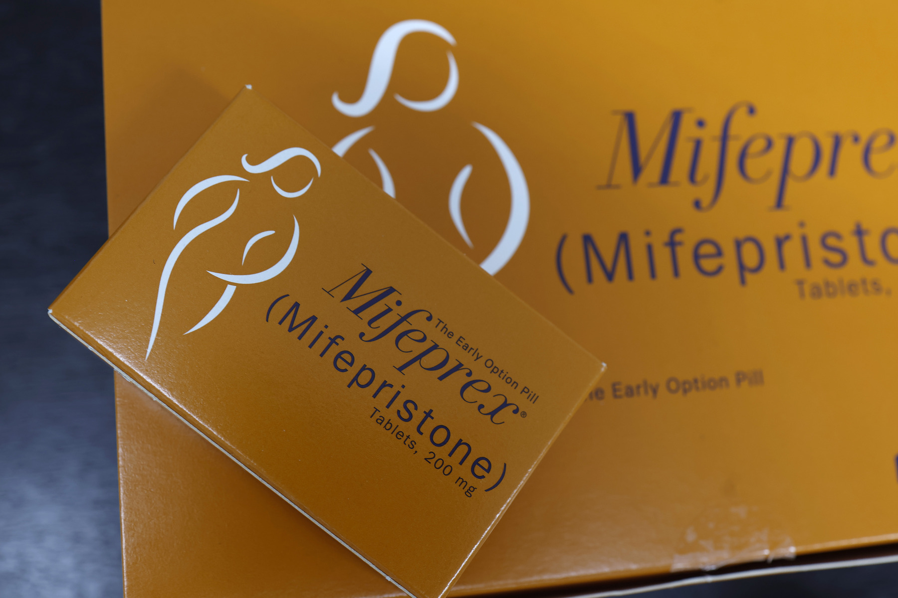 A box of Mifeprex, a mifepristone abortion pill brand.