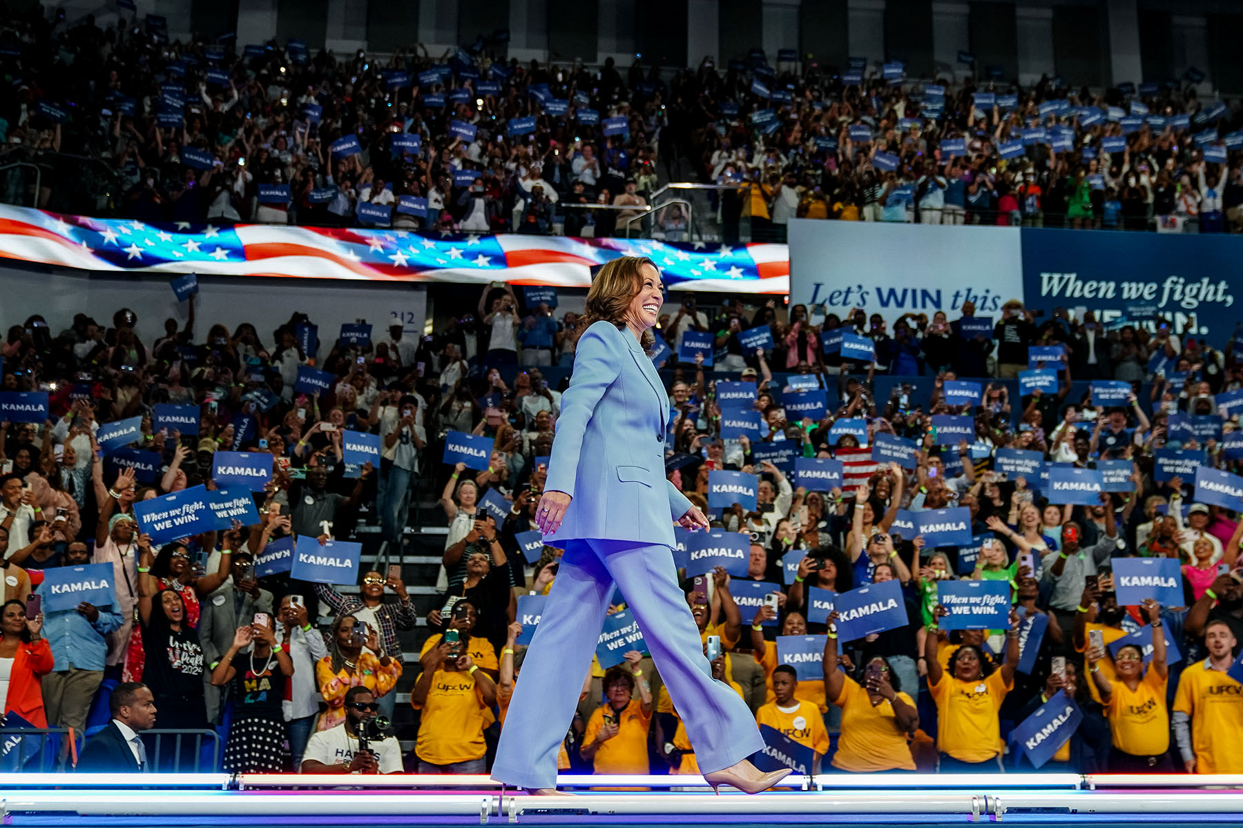 Kamala Harris smiles as she greets a crowd of over 8,000 people at her Atlanta rally.