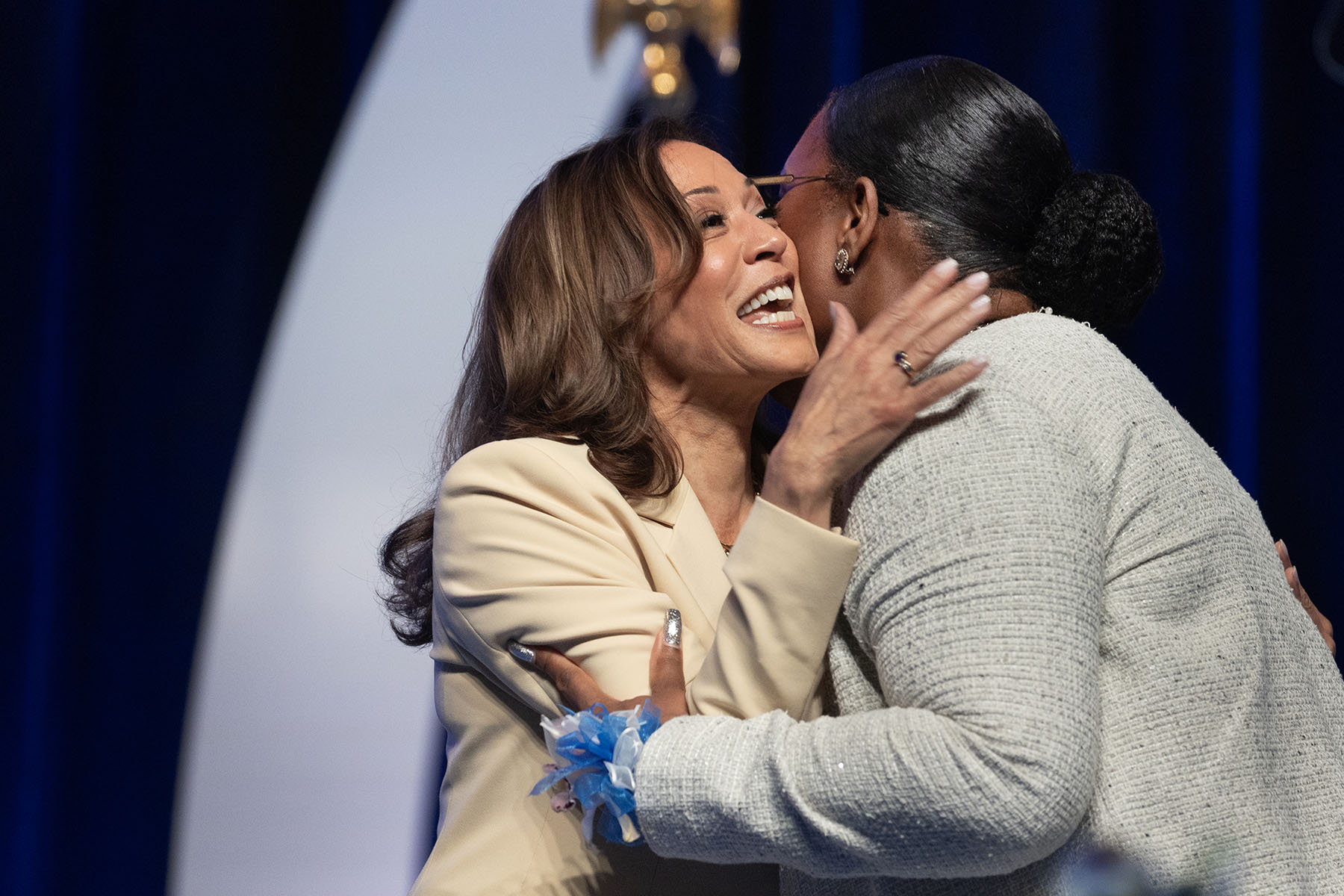 VP Kamala Harris greets Dr. Stacie NC Grant, the president and chief executive of Zeta Phi Beta Sorority, Inc. at their Grand Boule at the Indiana Convention Center.