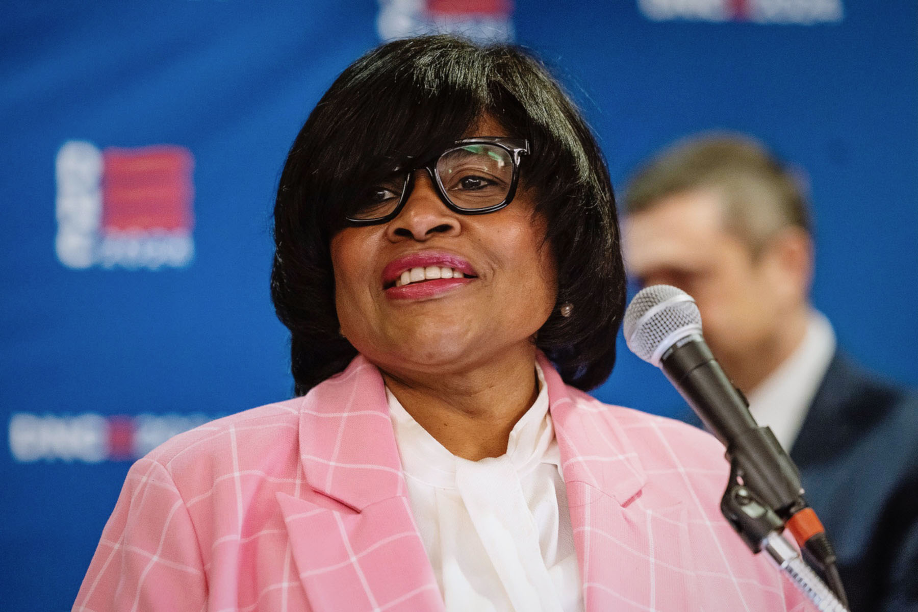 Minyon Moore discusses the 2024 Democratic National Convention at a Chicago press conference in April 2024.