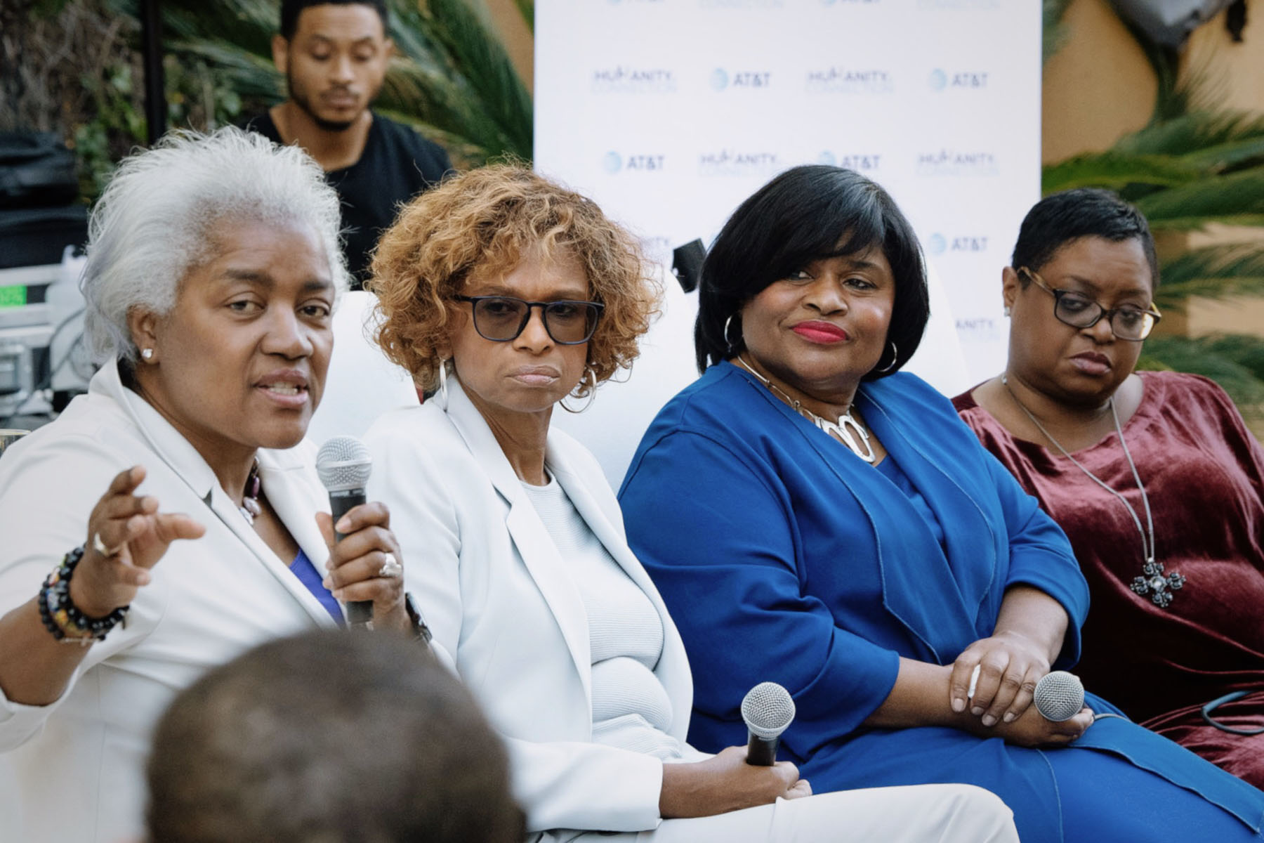 Authors Donna Brazile, Yolanda Caraway, Minyon Moore and Leah Daughtry speak at a book Q&A in California.