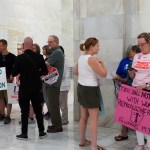 Opponents and supporters of the Arkansas Abortion Amendment gather at the state Capitol.