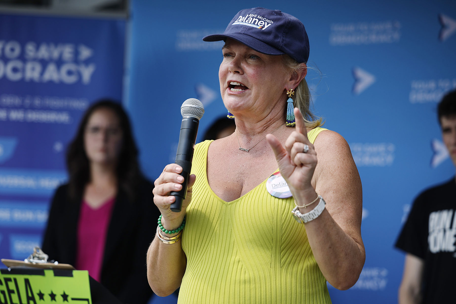 April McClain Delaney speaks at an event in Frederick, Maryland.