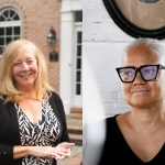 Diptych of Kathleen Beadell and Nancy Goldring posing for portraits.