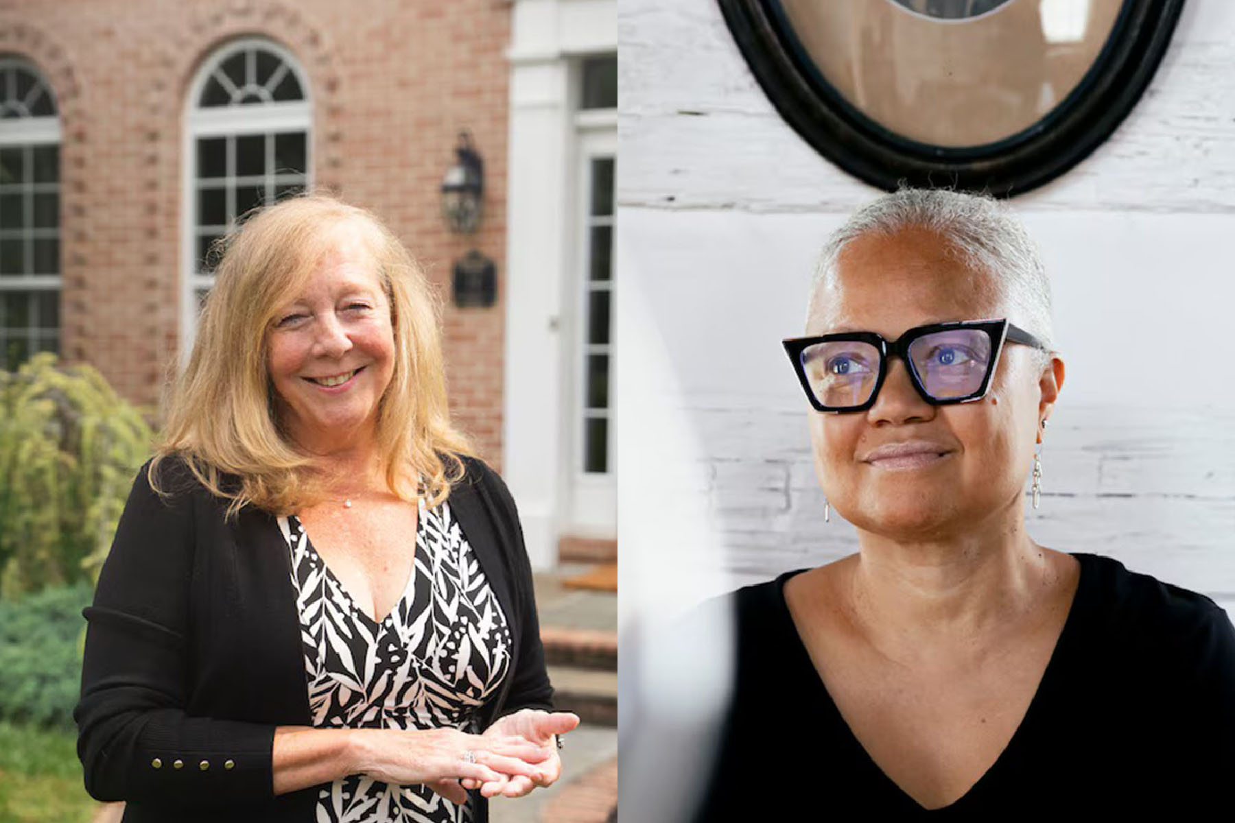 Diptych of Kathleen Beadell and Nancy Goldring posing for portraits.