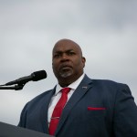 Lt. Gov. Mark Robinson speaks before a rally for former President Donald Trump.