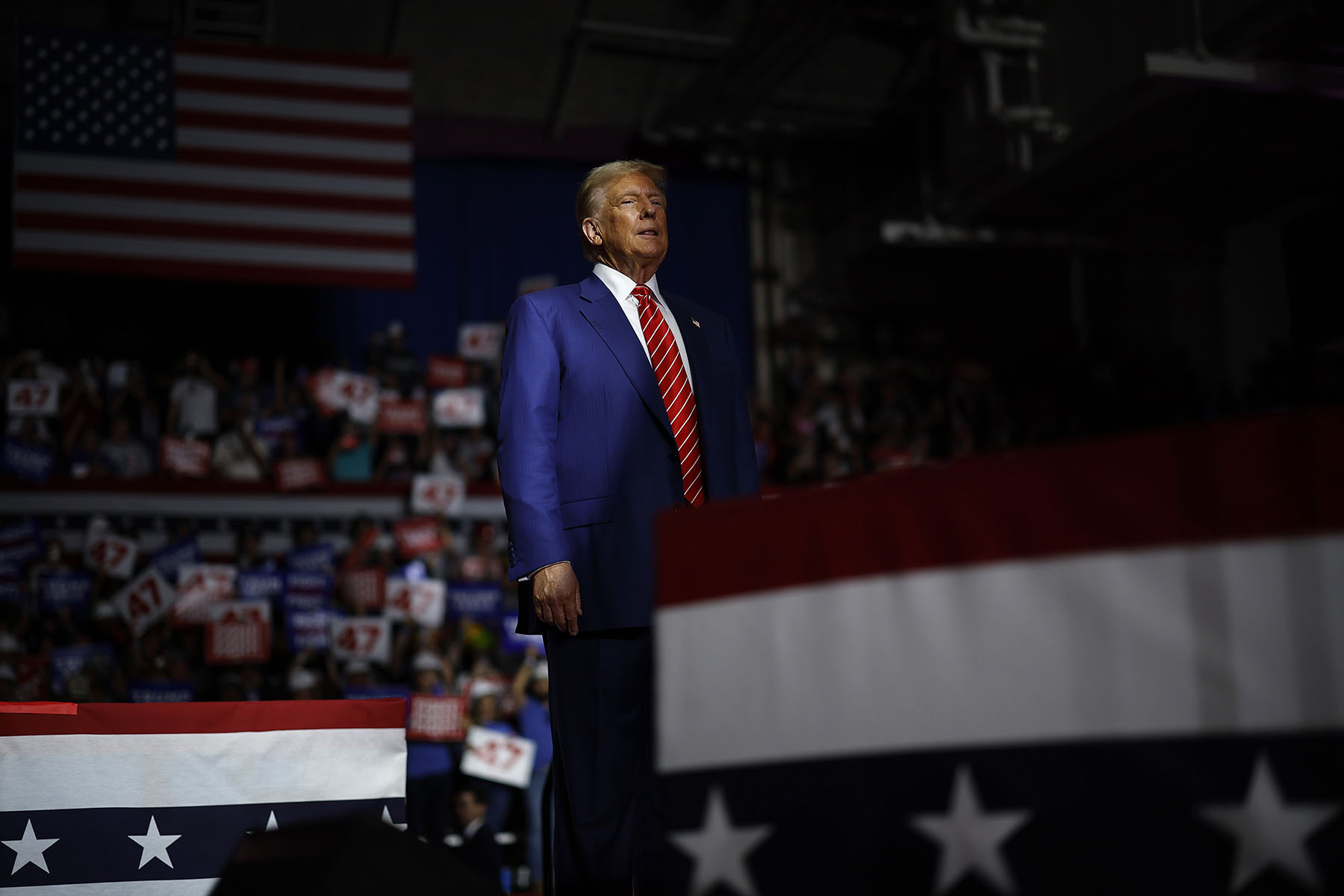 Former President Trump takes the stage during a campaign rally in Johnstown, Pennsylvania.