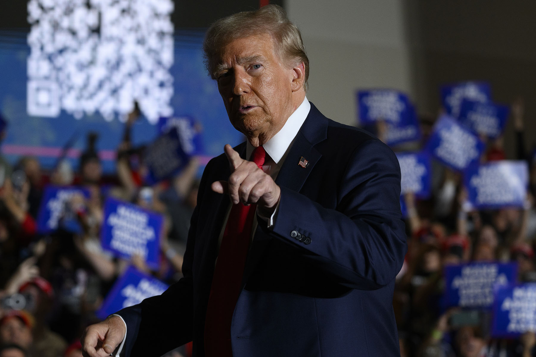 Donald Trump gestures toward the crowd during a campaign rally in Pennsylvania.