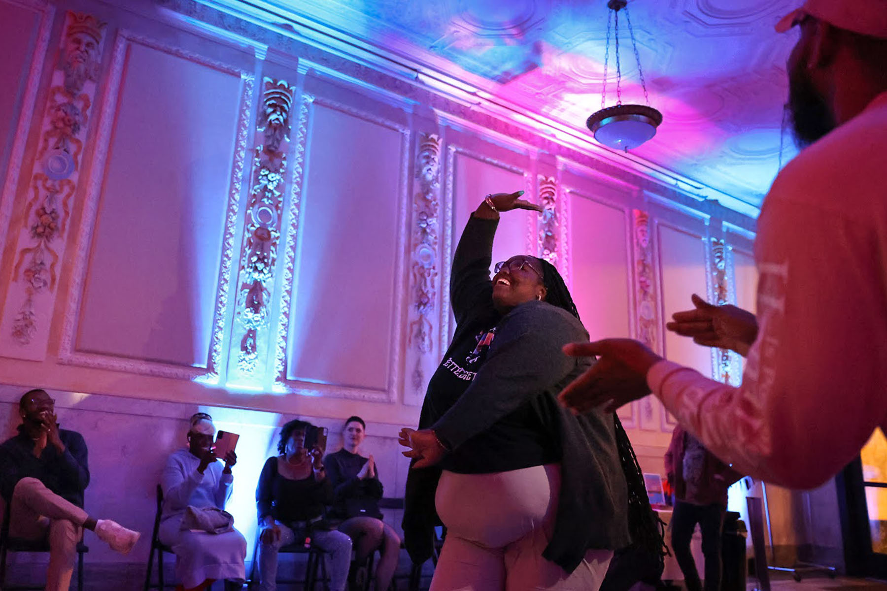 Dena Stanley, executive director of TransYOUniting, dances at the inaugural Rebirth Kiki Ball at the Kelly Strayhorn Theater.