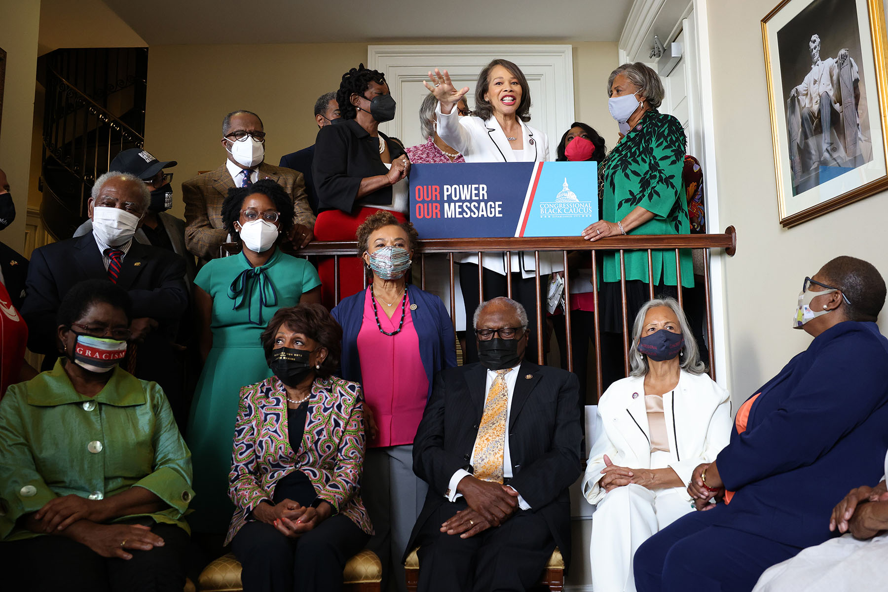 Rep. Lisa Blunt Rochester speaks on voting rights alongside members of the Congressional Black Caucus at the Capitol.